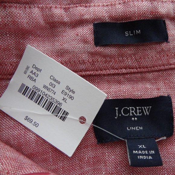 NWT J. Crew XL Slim Red 100% Linen L/S Button Down - Picture 5 of 8